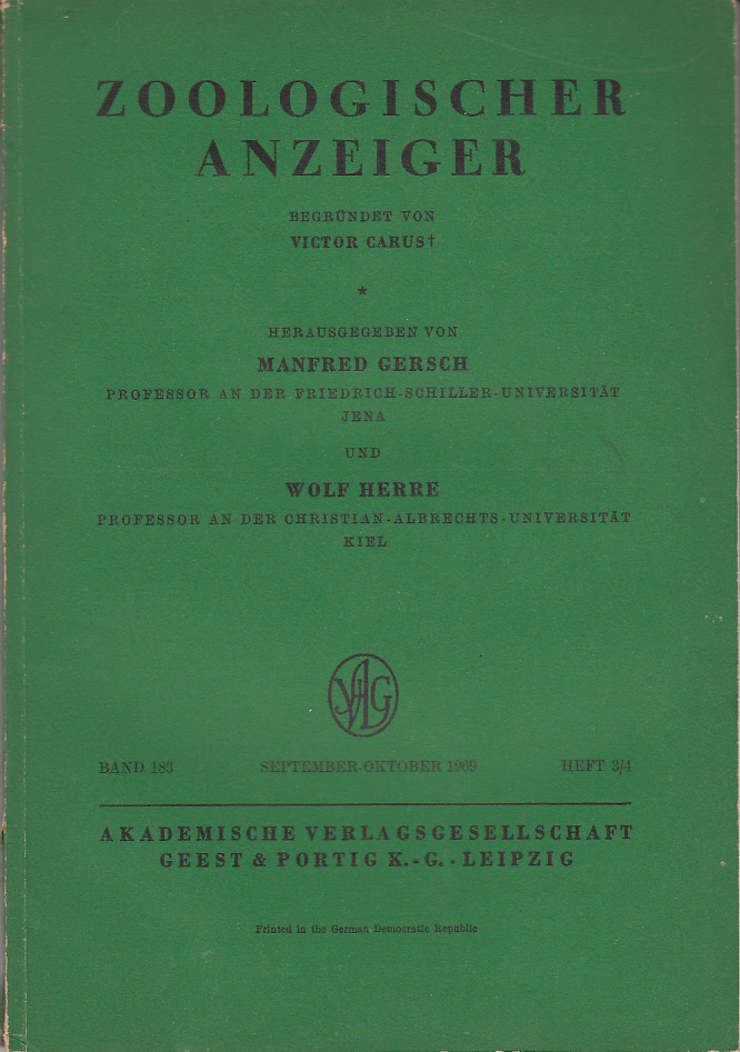 Zoologischer Anzeiger. Band 183, Heft 3/4 Zoologischer Anzeiger. Band 183, Heft 3/4