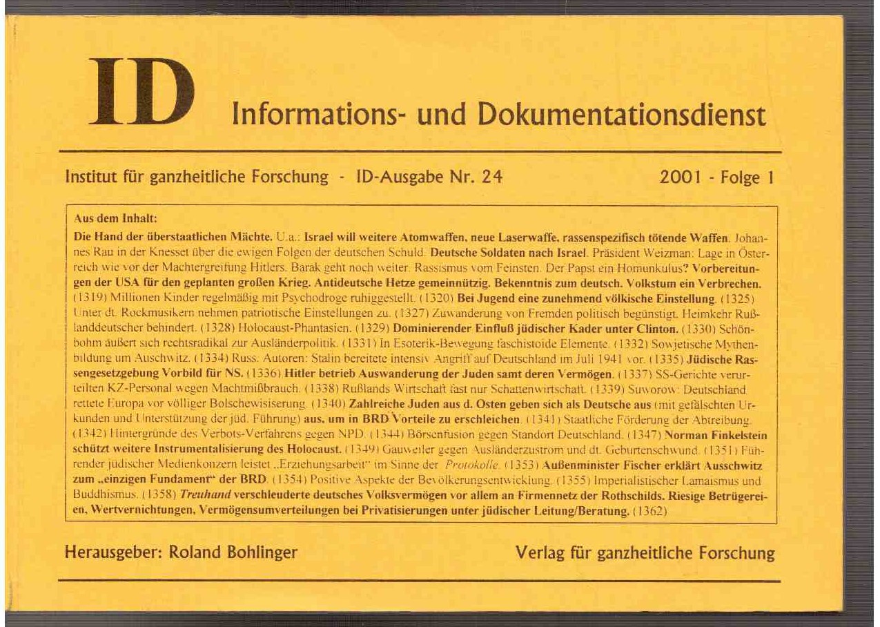 Informations- und Dokumentationsdienst ID Nr. 24, 2001 - Folge 1 Informations- und Dokumentationsdienst ID Nr. 24, 2001 - Folge 1