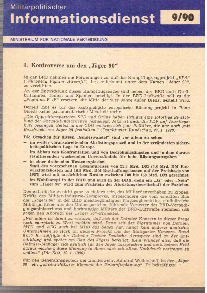 Militärpolitischer Informationsdienst 9(1990) Militärpolitischer Informationsdienst 9(1990)