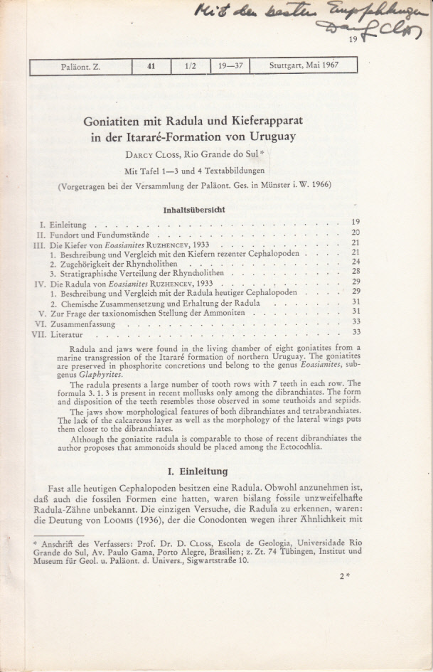 Goniatiten mit Radula und Kieferapparat in der Itarare-Formation von Uruguay Goniatiten mit Radula und Kieferapparat in der Itarare-Formation von Uruguay