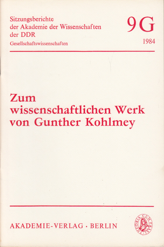 Zum wissenschaftlichen Werk von Gunther Kohlmey Zum wissenschaftlichen Werk von Gunther Kohlmey