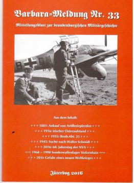 Barbara-Meldung Nr. 33 : Mitteilungsblatt zur brandenburgischen Militärgeschichte. Barbara-Meldung Nr. 33 : Mitteilungsblatt zur brandenburgischen Militärgeschichte.