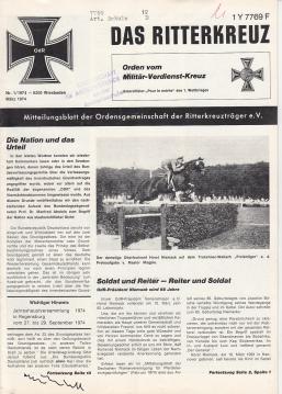 Das Ritterkreuz. Mitteilungsblatt der Ordensgemeinschaft der Ritterkreuzträger e.V. Nr. 1(1974) Das Ritterkreuz. Mitteilungsblatt der Ordensgemeinschaft der Ritterkreuzträger e.V. Nr. 1(1974)