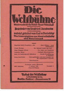 Die Weltbühne. Wochenschrift für Politik, Kunst, Wirtschaft. XIV. Jahrgang, 1959 (inkomplett) Die Weltbühne. Wochenschrift für Politik, Kunst, Wirtschaft. XIV. Jahrgang, 1959 (inkomplett)