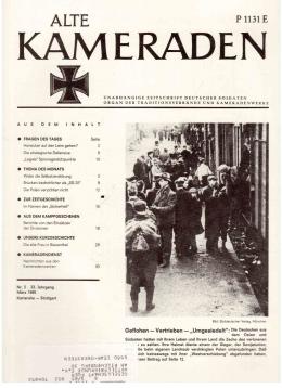 Alte Kameraden. Unabhängige Zeitschrift Deutscher Soldaten. 33. Jhg., Nr. 3, März 1985 Alte Kameraden. Unabhängige Zeitschrift Deutscher Soldaten. 33. Jhg., Nr. 3, März 1985