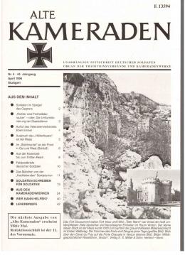 Alte Kameraden. Unabhängige Zeitschrift Deutscher Soldaten. 44. Jhg., Nr. 4 April 1996 Alte Kameraden. Unabhängige Zeitschrift Deutscher Soldaten. 44. Jhg., Nr. 4 April 1996