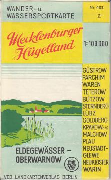 Wander- und Wassersportkarte Mecklenburger Hügelland.,Massstab 1:100.000. Nr. 403. Eldegewässer-Oberwarnow.
