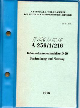 A 326/1/216. 152-mm-Kanonenhaubitze D-20, Beschreibung und Nutzung. A 326/1/216. 152-mm-Kanonenhaubitze D-20, Beschreibung und Nutzung.
