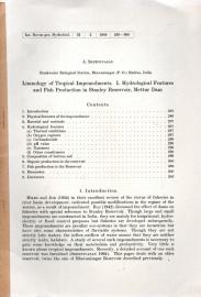 Limnology of Tropical Impoundments. L. Hydrological Features and Fish Productiion in Stanley Reservoir, Mettur Dam Limnology of Tropical Impoundments. L. Hydrological Features and Fish Productiion in Stanley Reservoir, Mettur Dam