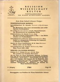 Religion, Wissenschaft, Kultur. Vierteljahresschrift der Wiener Katholischen Akademie. 15. Jhg, Folge I-II Religion, Wissenschaft, Kultur. Vierteljahresschrift der Wiener Katholischen Akademie. 15. Jhg, Folge I-II