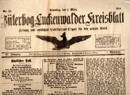 Jüterbog-Luckenwalder Kreisblatt. Zeitung und amtliches Publikations-Organ für den ganzen Kreis. 87. Jhg., Nr. 55 vom 5. März 1919 Jüterbog-Luckenwalder Kreisblatt. Zeitung und amtliches Publikations-Organ für den ganzen Kreis. 87. Jhg., Nr. 55 vom 5. März 1919